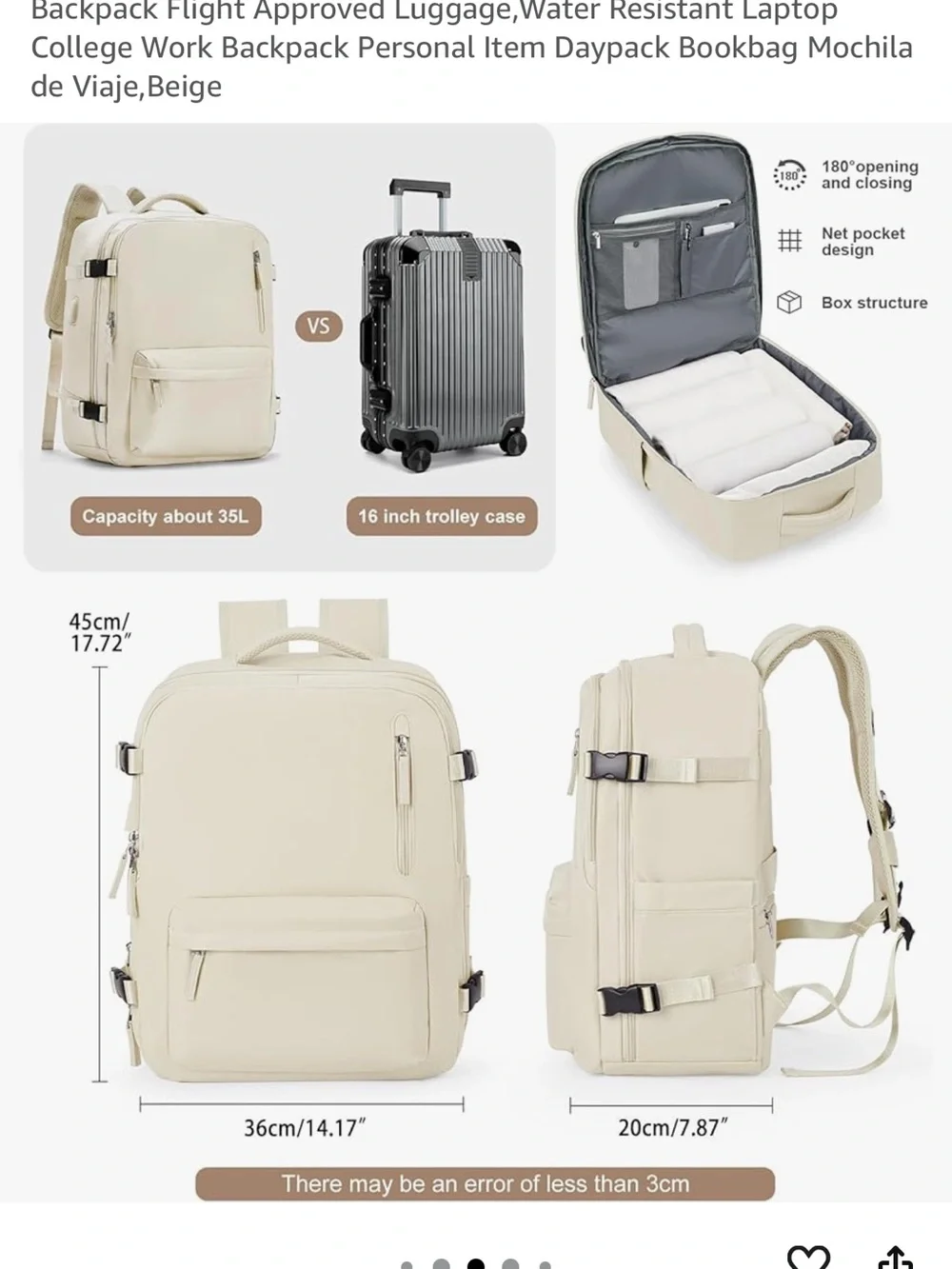 Beige Travel Backpack - Water-Resistant Laptop Bag